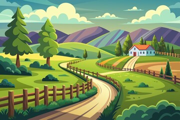 landscape with road of village 