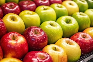 Fresh colorful apples assortment in market display