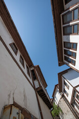 Historical Beypazarı district of Ankara. Magnificent historical buildings. Historical wooden and stone buildings from the Ottoman period in Beypazarı district. Beypazarı historical mansions.