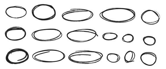 Handdrawn doodle circle highlights. Scribble horizontal ellipse inrounder.Vector illustration of freehand painted circular note