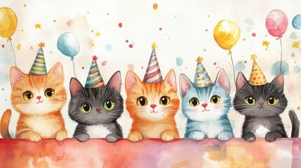 Cartoon cats in a cheerful birthday scene