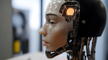 Futuristic Robotic Face with Glowing Circuits and Wires