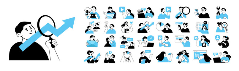 business management, online communication, e-commerce, finance and marketing concept, vector set illustrations 