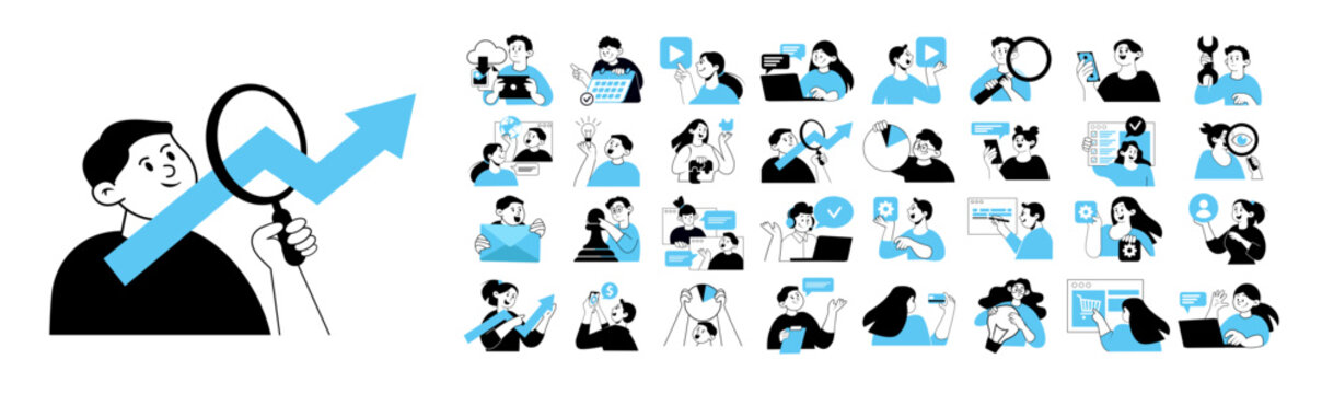 business management, online communication, e-commerce, finance and marketing concept, vector set illustrations 