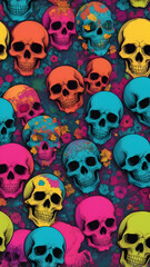psychedelic colored skulls and crazy details phone wallpaper background or graphic resource