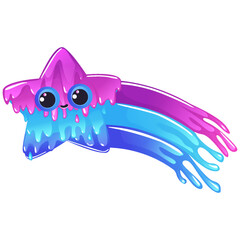 Cute Kawaii slime star with rainbow. Cartoon star, jelly with viscous mucus texture, melting substance