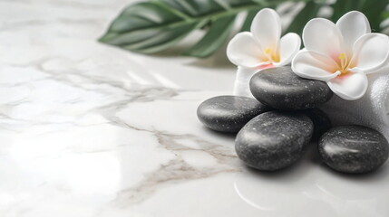Obraz premium composition with spa stones on white marble table