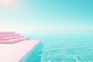 Fototapeta premium Serene pastel seascape with tranquil ocean stairs
