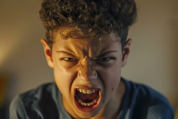 Portrait of a furious teenager boy shouting with anger and frustration