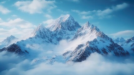 Fototapeta premium Majestic Snow Capped Peaks with Alpine Meadows and Pristine Clear Air Creating a Breathtaking View