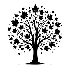 Obraz premium Black vector silhouette of an autumn tree isolated on a transparent background - Decorative autumn tree clipart