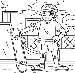 Boy with a Skateboard Coloring Page for Kids