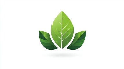 Obraz premium A simple green leaf logo design on a white background, featuring three stylized leaves arranged symmetrically