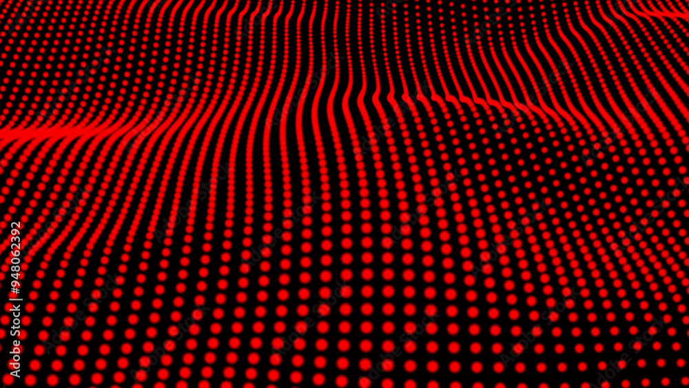 Poster 3d illustration. abstract red lights wave. electricity in geometric form. points that form patterns 