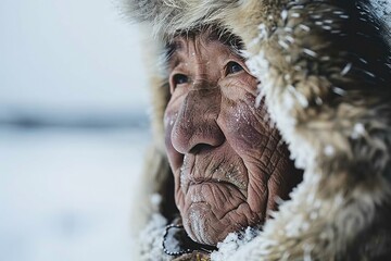 Elderly Inuit man in fur-lined hood
