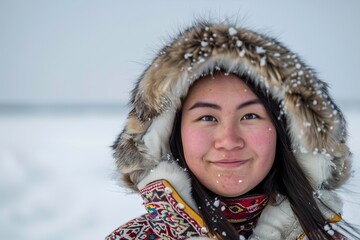 Young Inuit woman in fur-lined hood