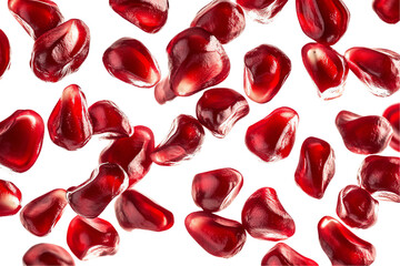Fototapeta premium Floating Pomegranate Arils: Ruby Red Burst on White