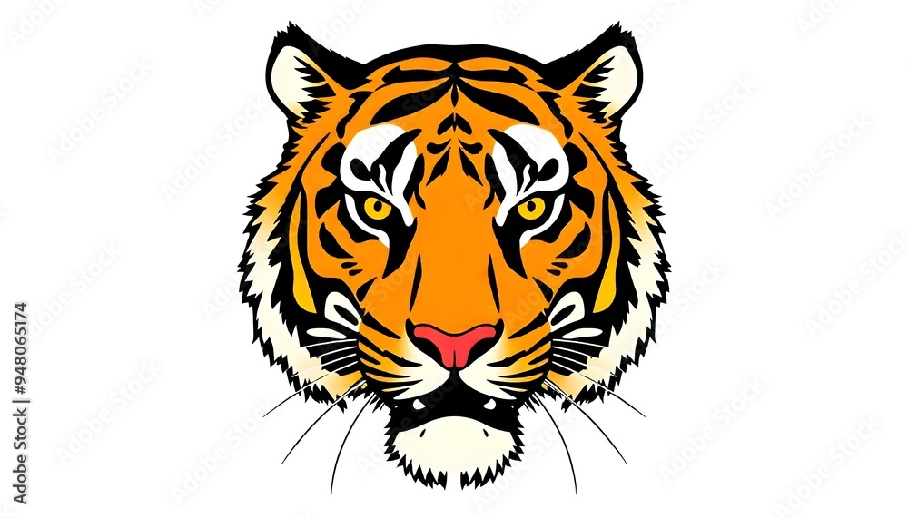 Wall mural tiger face icon drawing isolated on a white background