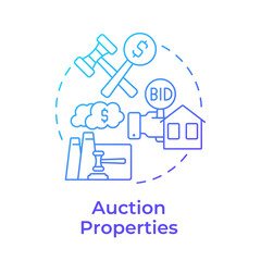 Auction properties blue gradient concept icon. Real estate status. Foreclosure asset for sale. Auction bidding. Round shape line illustration. Abstract idea. Graphic design. Easy to use in article