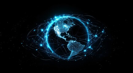 Obraz premium Global Network Connectivity Concept with Earth and Stars