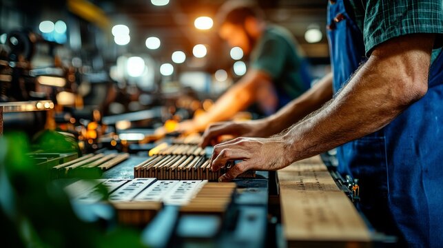 A traditional letterpress workshop, with artists carefully placing type blocks to create a design
