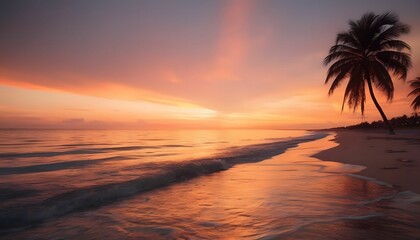 A Serene Sunset on the Shoreline, Where the Waves Kiss the Sand Under a Warm Sky