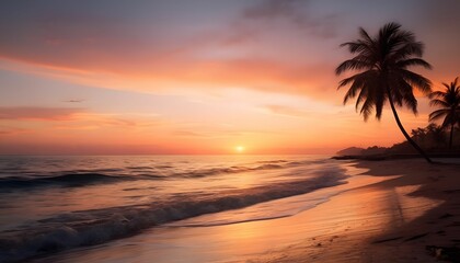 A Serene Sunset on the Shoreline, Where the Waves Kiss the Sand Under a Warm Sky