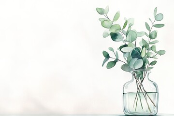 Eucalyptus Stems in a Glass Vase A high-resolution watercolor