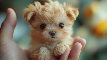 A cute dog in the Hand