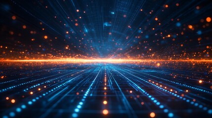 Obraz premium Futuristic digital abstract background with bright lights and dynamic lines depicting data networks and technology innovation.