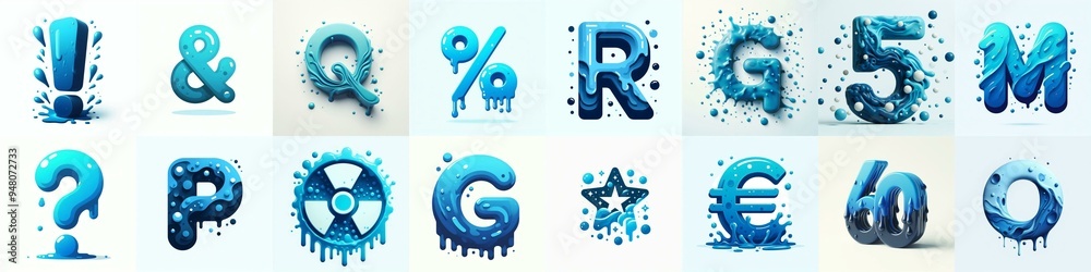 Wall mural blue lettering typeface. ai generated illustration