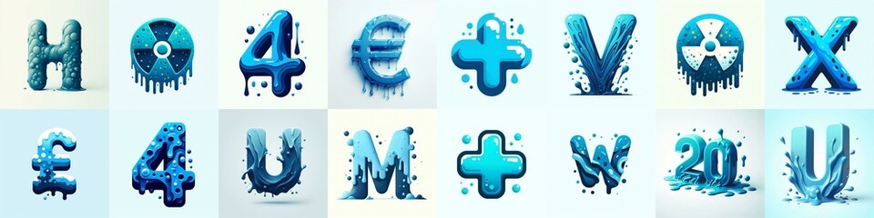 Blue Lettering Typeface. AI generated illustration