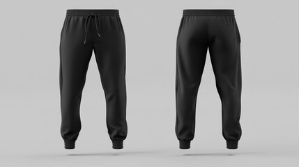 Black Sweatpants Mockup, Front and Back View