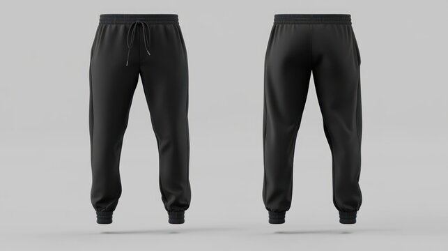 Black Sweatpants Mockup, Front and Back View