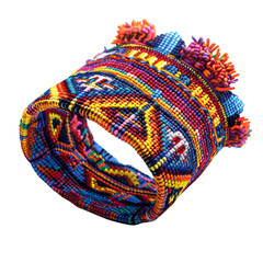 Colorful beaded bracelet with intricate patterns and vibrant textures, showcasing joyful and artistic expression. 