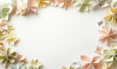 White Background with Origami Flowers