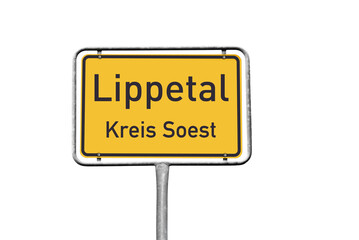 Ortstafel, Lippetal, Kreis Soest freigestellt als PNG-Datei, (Symbolbild)
