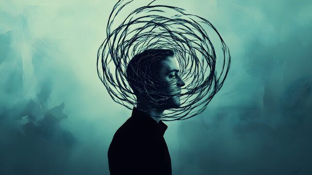 Endless Spiral: A Mind Trapped in Catastrophic Thoughts, The Vicious Cycle: Illustrating the Loop of Catastrophic Thinking, Mental Entanglement: The Descent into Catastrophic Thought Patterns