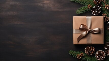 Aromatic Delights: Captivating Top View of Christmas Gift Adorned with Pine Cones and Cinnamon Stick