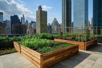 Fototapeta premium Rooftop Garden Amidst City Skyscrapers