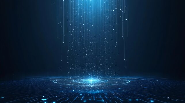Futuristic digital technology background with glowing blue particles and circuits, ideal for data and innovation concepts.