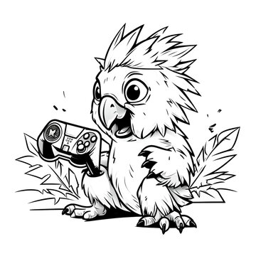 recommend clip art: Parrot playing video games with a controller Clipart Illustration