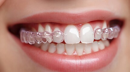 A person wearing invisible aligners, showing the discreet process of orthodontic teeth straightening