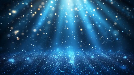 Magical blue light beams and sparkles illuminating a dark background, creating a mystical and enchanting atmosphere.
