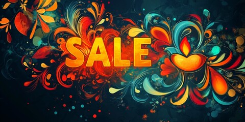 Colorful Diwali banner featuring the word SALE to celebrate the Hindu festival with vibrant decorations and festive spirit