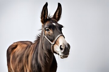 Fototapeta premium A sturdy mule with a long face standing on a white background, Ai Generated