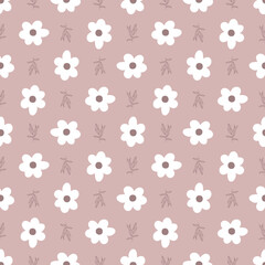 Simple cute seamless pattern with flowers and leaves. Beautiful seamless floral pattern vector.