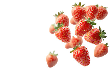 Floating Fresh Strawberries: Vibrant Red Berries in Mid-Air, White Background