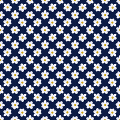 Seamless cute flower pattern on navy blue background. Abstract floral seamless pattern vector.