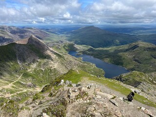 view from the top of snowdonia mountain with lake and cloud